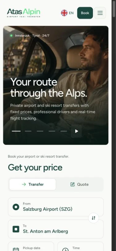 Atas Alpin — Website auf dem Smartphone