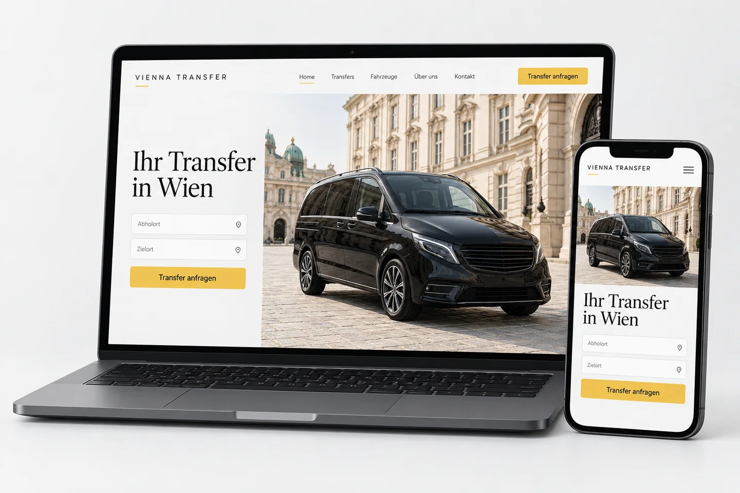 Beispiel einer Transfer-Website auf Laptop und Smartphone
